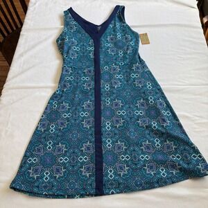 Title Nine Hillary Dress S1 Medieval Blue Geometric Print Sleeveless Size M NEW
